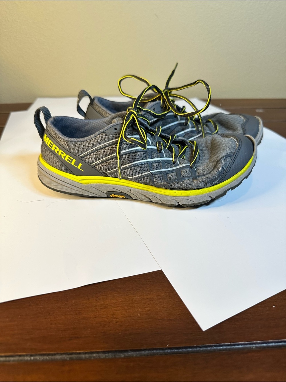 Merrell Women’s Gray and Yellow Trail Running Sneakers